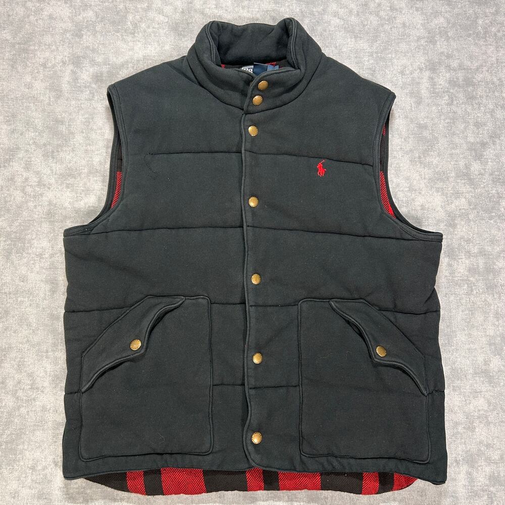 Vintage Polo Ralph Lauren Quilted Puffer Vest Buffalo Plaid Lined Mens Large